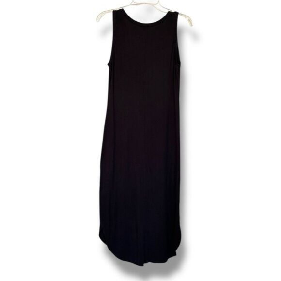 Daily Ritual Black Sleeveless Midi Dress Small Minimalist V Neck Soft Comfy - Picture 2 of 6